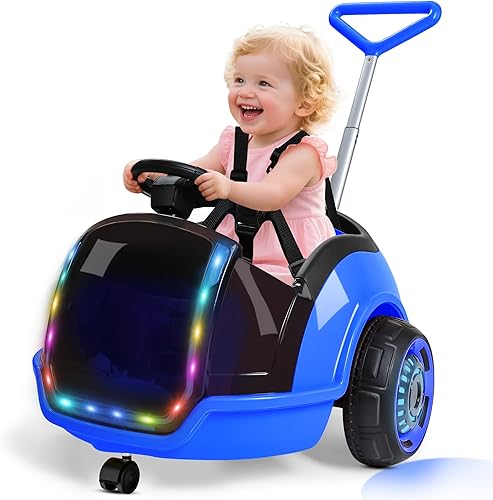 ANPABO Auto eléctrico 3 en 1, juguete de paseo para niños de 12 V con control remoto, giro de 360, cinturón de seguridad de 5 puntos, luz LED