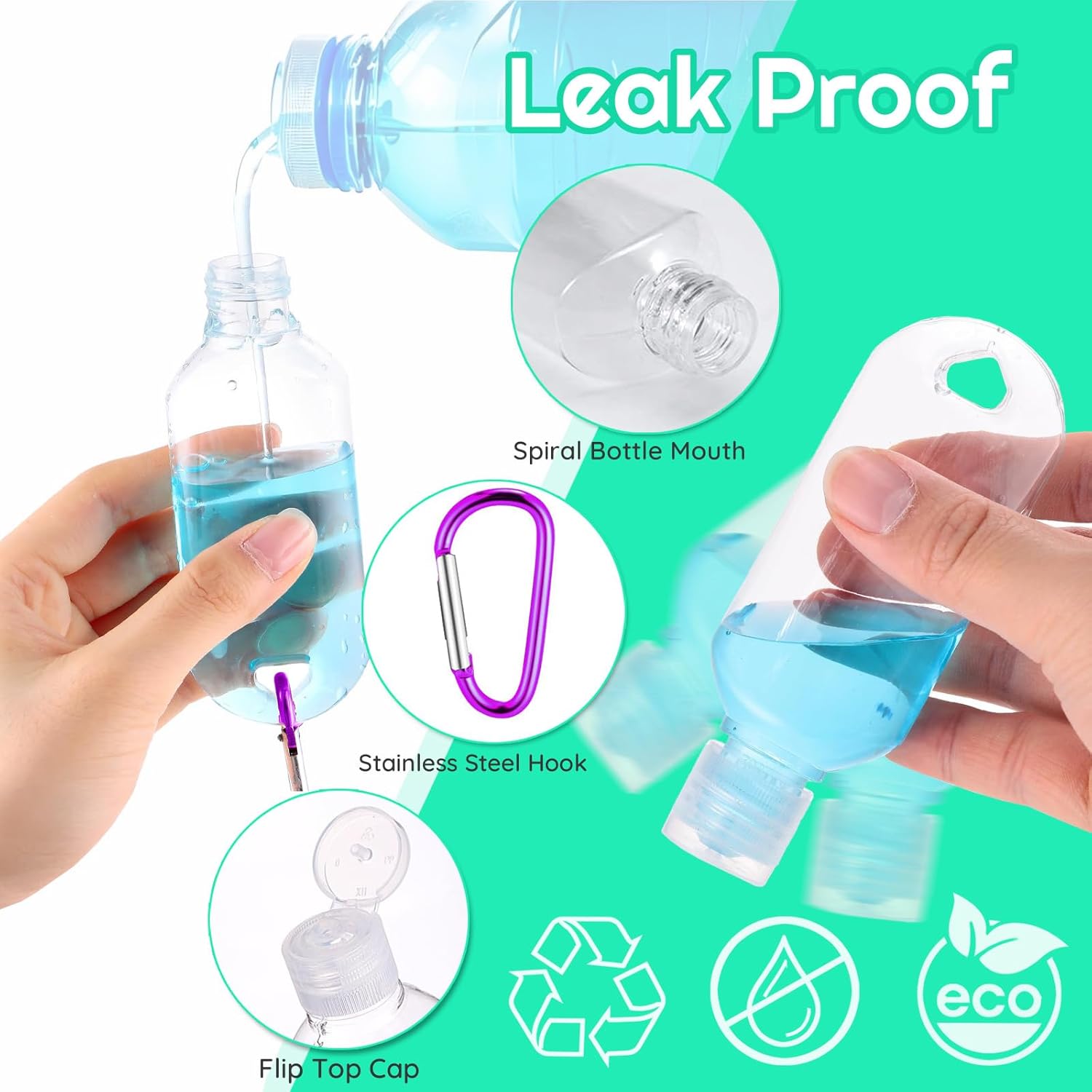 100PCS Value Empty Hand Sanitizer Bottles with Keychains, 2OZ Travel Bottle with Clips, Portable Travel Size Bottle Containers for Hand Sanitizer Holder with Lid - Leak Proof, Refillable,Empty