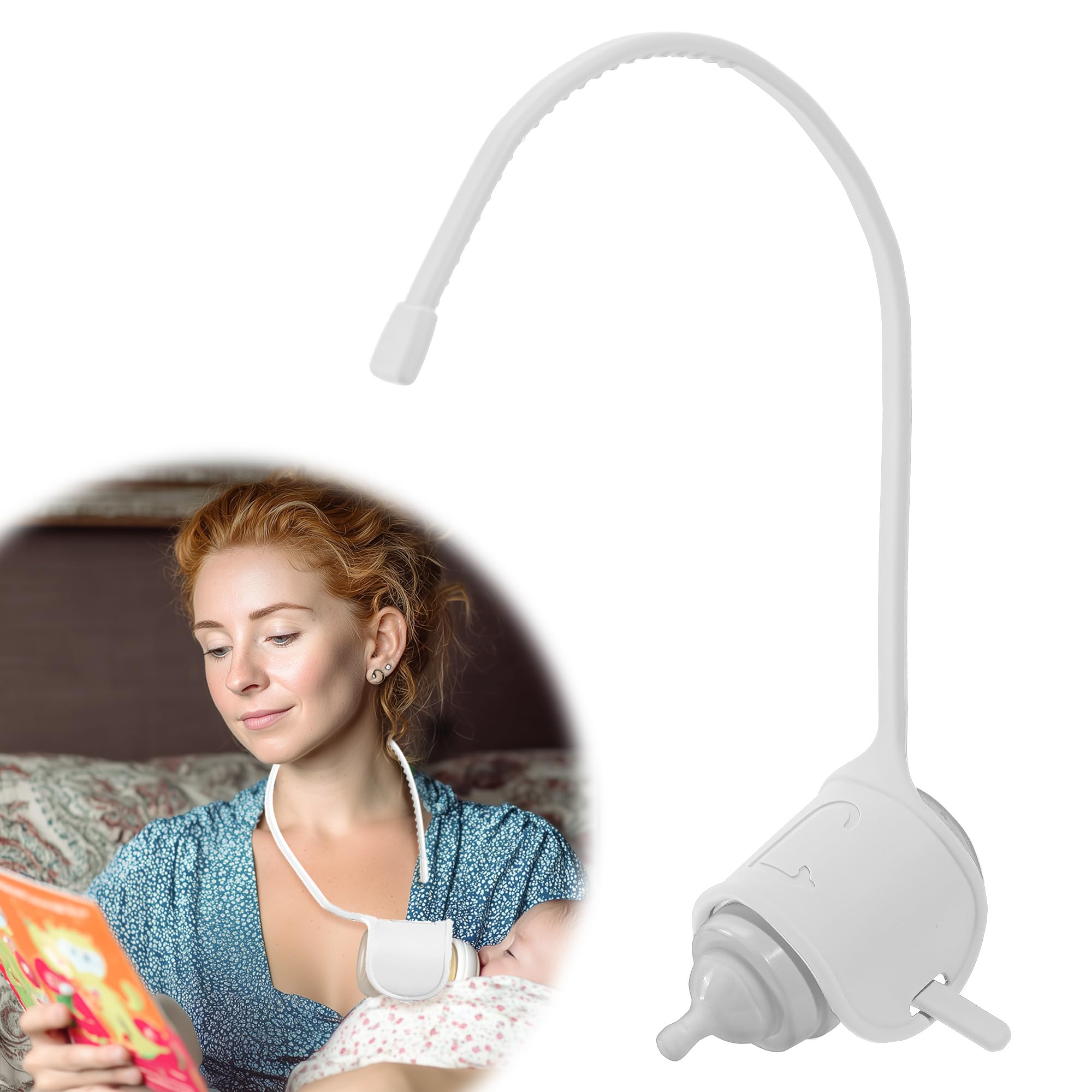 Photo 1 of Canela Cane Adjustable Baby Bottle Support for Parents – Comfort Feeding Aid, Non-Slip Silicone Holder, Fits Standard & Wide-Neck Bottles(White)