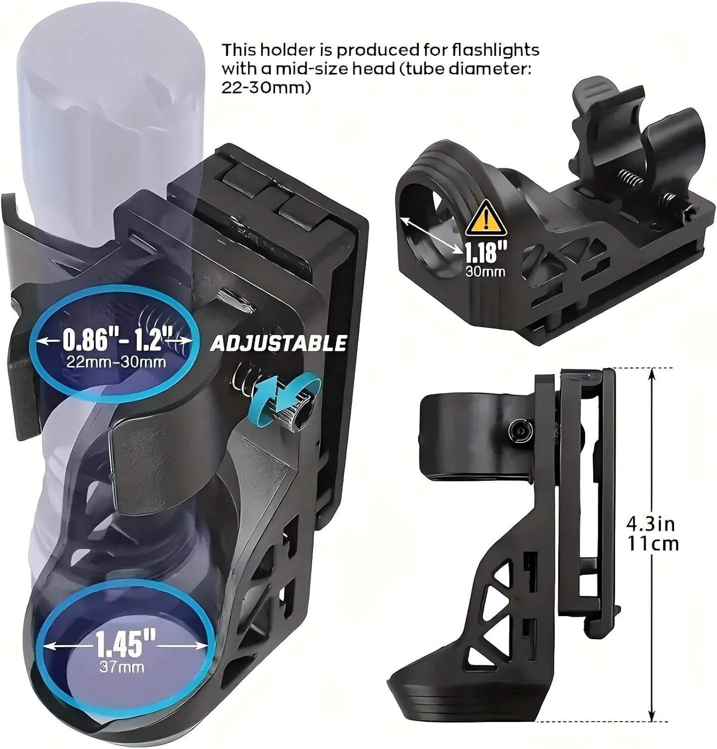 Flashlight Holster for Belt, Rotatable Torch Holder with Lever Side Lock System - Fit for 1"-1.55" Dia. Flashlight