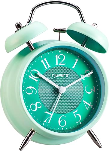Miniatura 12 de Reloj despertador de doble campana de 4 pulgadas, luz nocturna, reloj de escritorio, despertador para dormitorio (gris rural) Gris