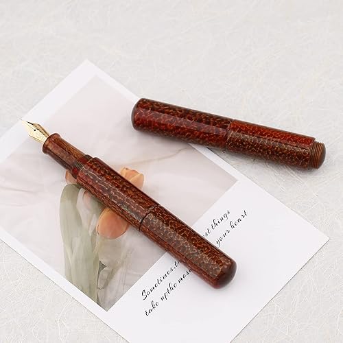 Miniatura 8 de Asvine Majohn Wancai - Mini pluma estilográfica, punta extrafina, bolígrafo de bolsillo de viaje acrílico marrón, tamaño corto, relleno de botella