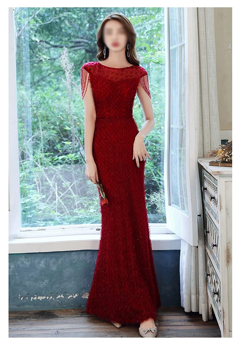 JJZXD Wine Red Mermaid Prom Dresses Elegant O Neck Floor Length Lace Long  Women Formal Evening Dresses (Color : Wine Red, Size : 14W) : Amazon.de:  Fashion