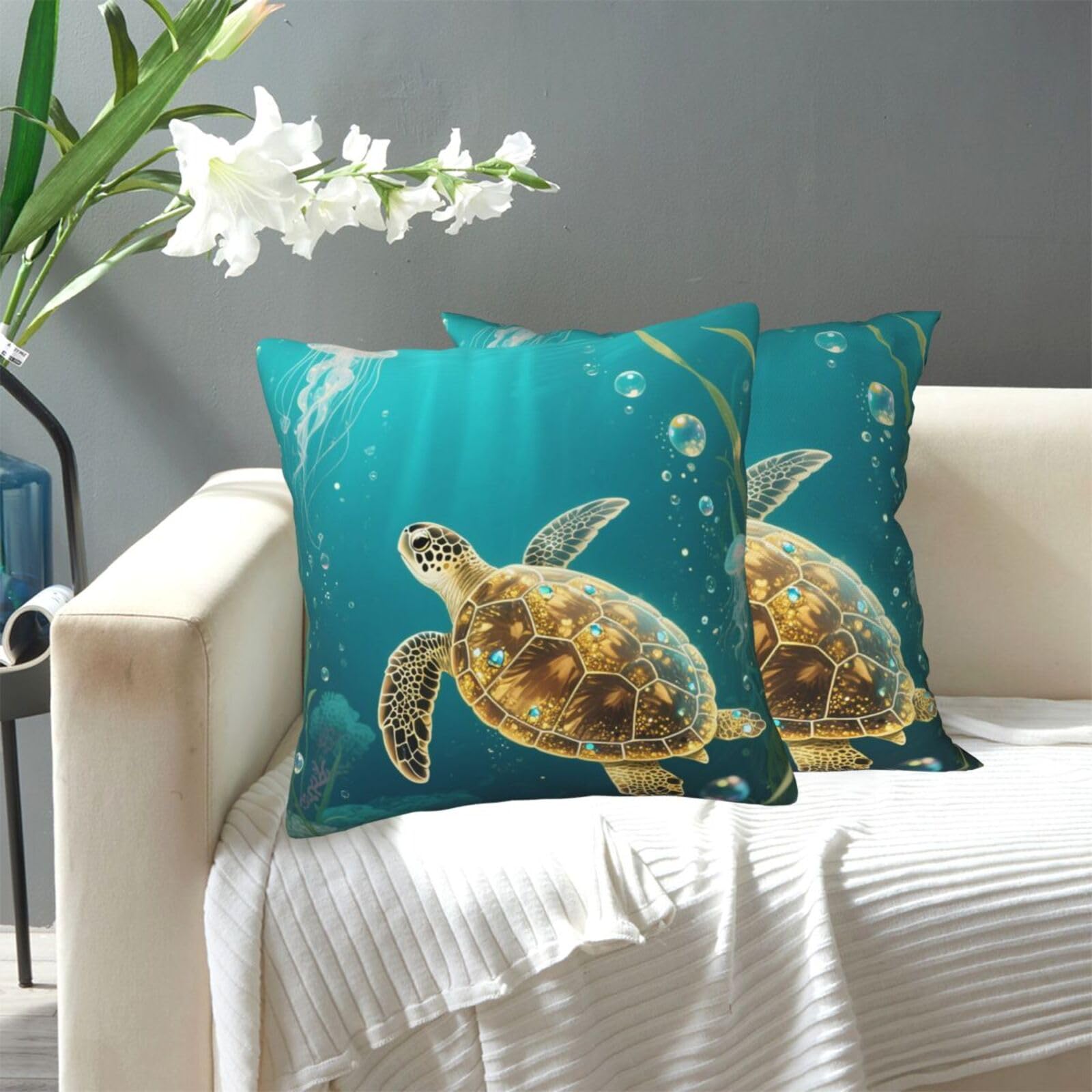 FekiLoot Decorative Throw Pillow Covers Modern Farmhouse Pillowcase Double Sided Cozy Cushion Cover for Sofa Couch Bed 18"X18" Turtle
