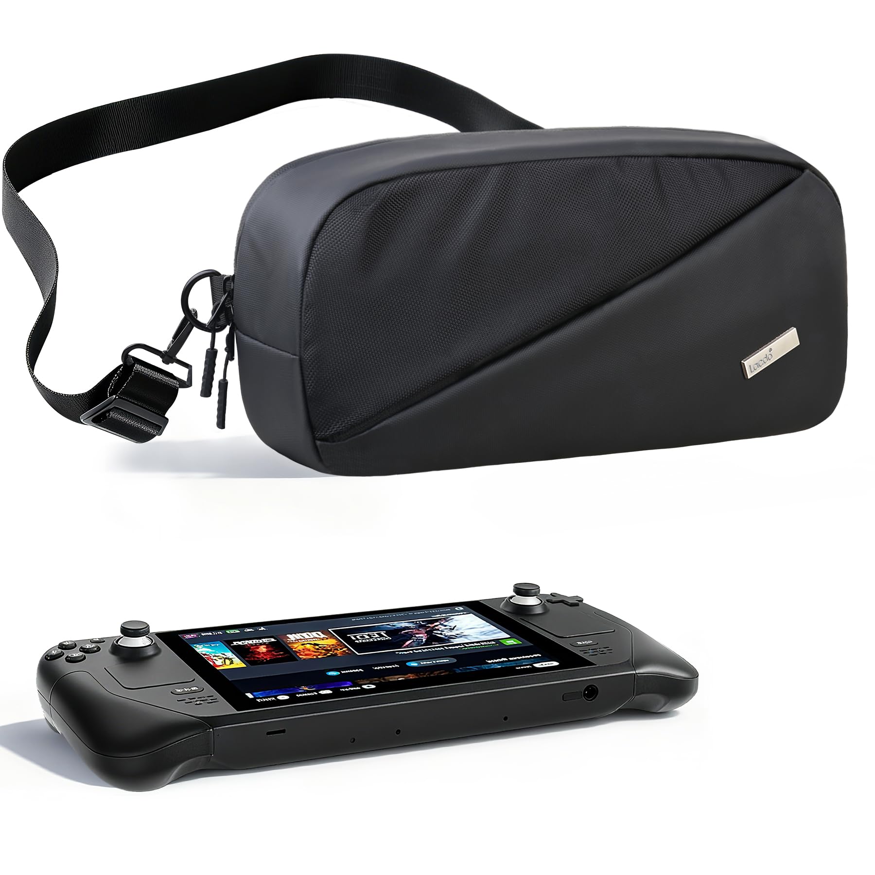 Lacdo Etui Transportowe dla Nintendo Switch 2 / Steam Deck OLED/ROG Xbox Ally X Przenośna torba do przechowywania, Ochronna Torba na Ramię Typu Crossbody, kompatybilny z Console & Accessories, Czarny