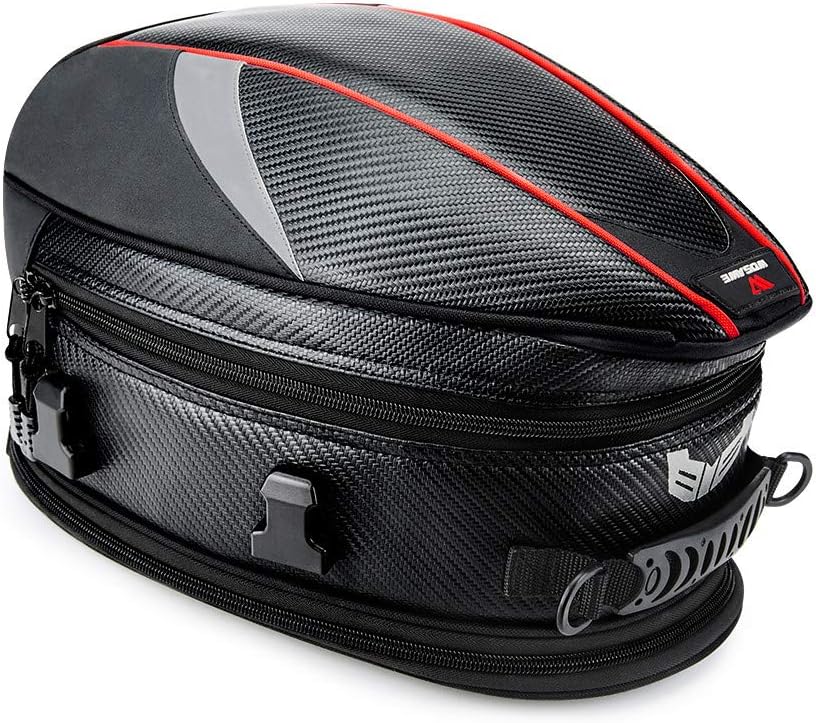 WOSAWEWOSAWE Motorcycle Seat Bag Waterproof Bike Tail Bag Expandable PU Leather Helmet Bag, 16-21 Liters