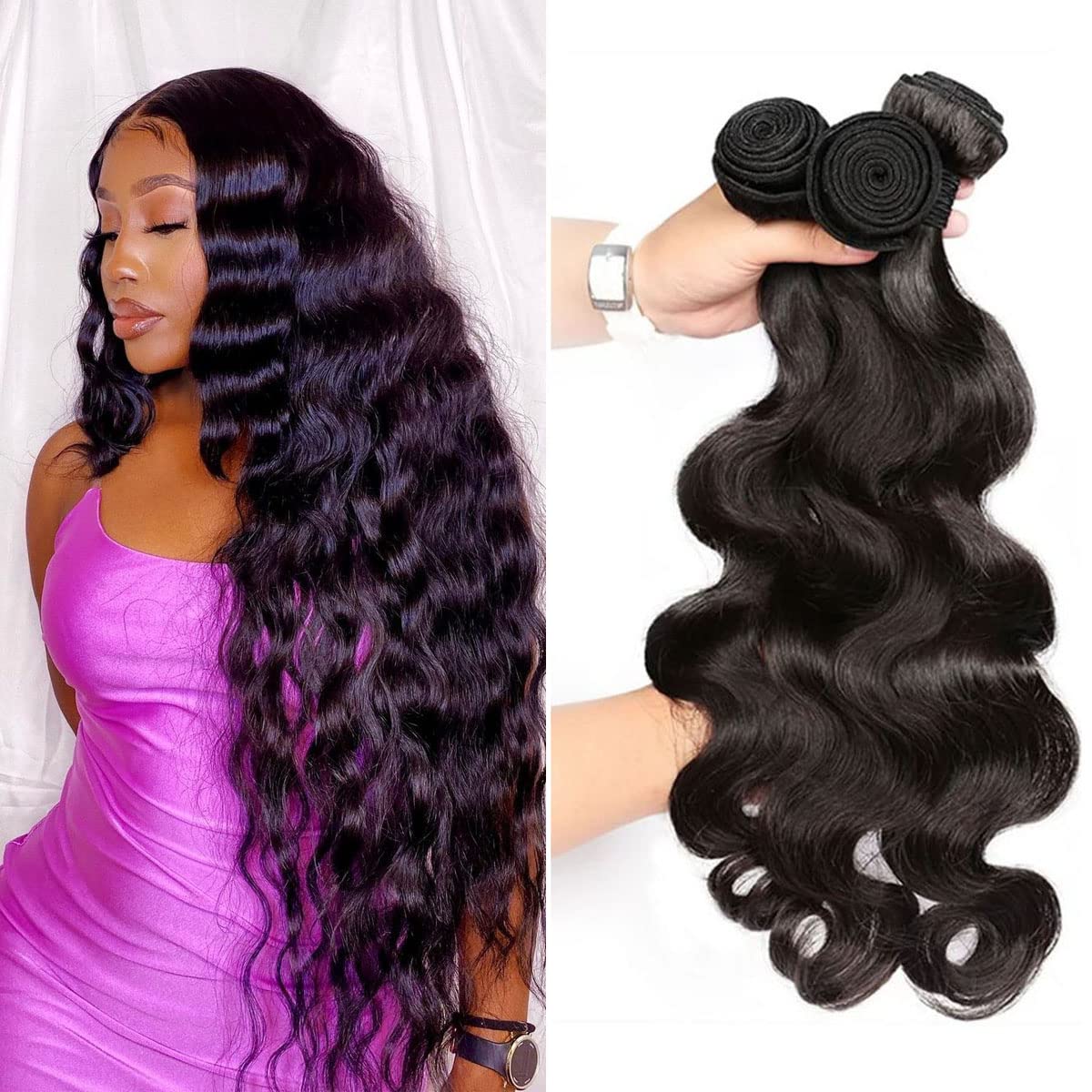 Aelinsi Body Wave Bundles 10 10 10 inch Human Hair Bundles 9A Brazilian Virgin Hair Body Wave 3 Bundles 100% Unprocessed Human Hair Weave Bundles Natural Black Human Hair Extensions