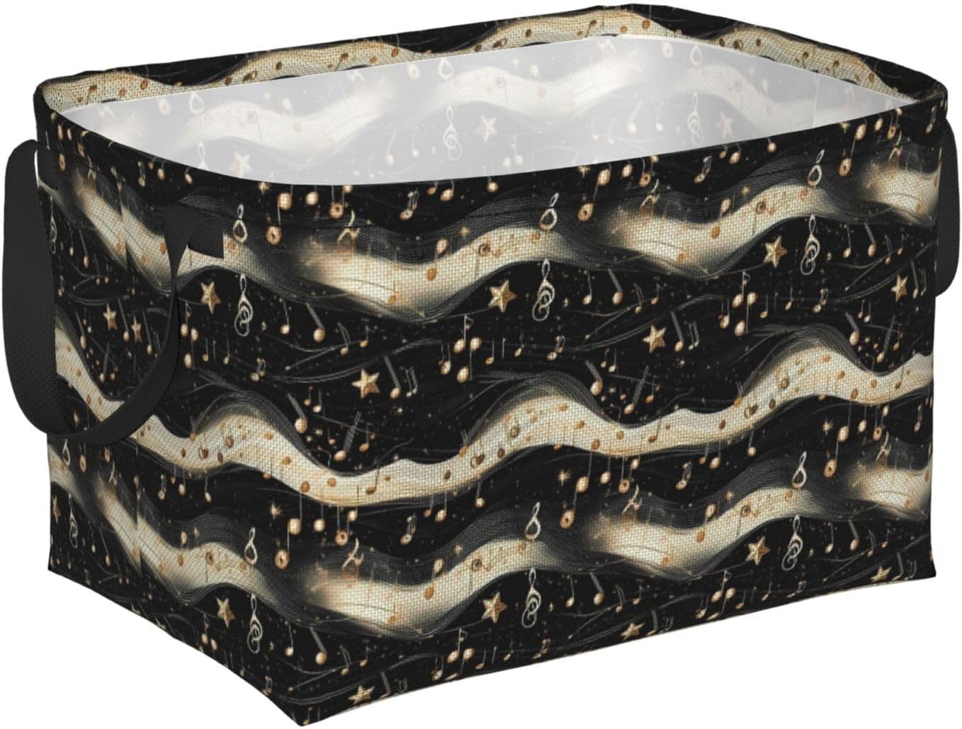 Rectangular Storage Basket With Handles-Music Notes