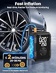 Oasser Gonfleur de pneus Portable Air Compresseur 150PSI Pompe à pneus sans fil électrique Air Pompe pour pneus de voiture moto boule avec LCD Affichage, LED Lumière, USB Port, 4 Adaptateurs de buse, Sac de rangement