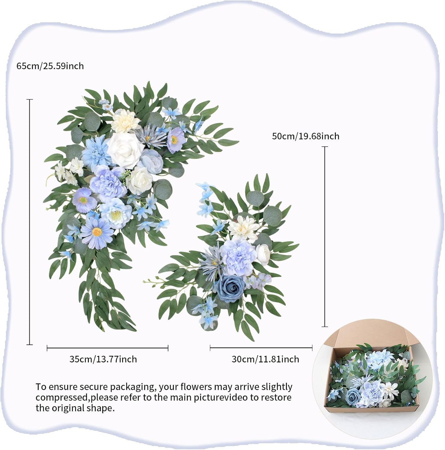 Pack of 2 Wedding Arch Decorations Artificial Hanging Flowers Floral Swag for Wedding Welcome Sign Backdrop Balloon Arch Home Party Bridal Ceremony Reusable(Blue)