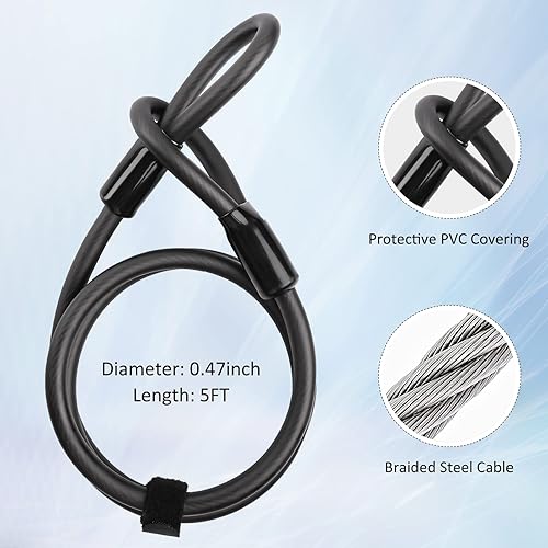 Miniatura 5 de FIROS Candado en U para bicicleta con cable resistente, candado de bicicleta de 0.63 pulgadas con cable de seguridad y soporte de montaje resistente