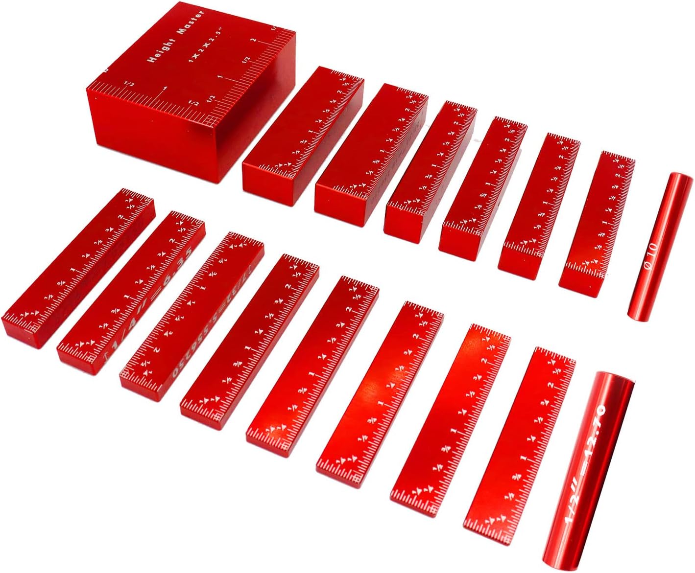 Gauge Block Set, 17 Pcs Precision Aluminum Height Gauges Set Setup Bars, Testing Gage Block Gage Measuring Tool for Router and Table Saw Woodworking Accessories Size Markings