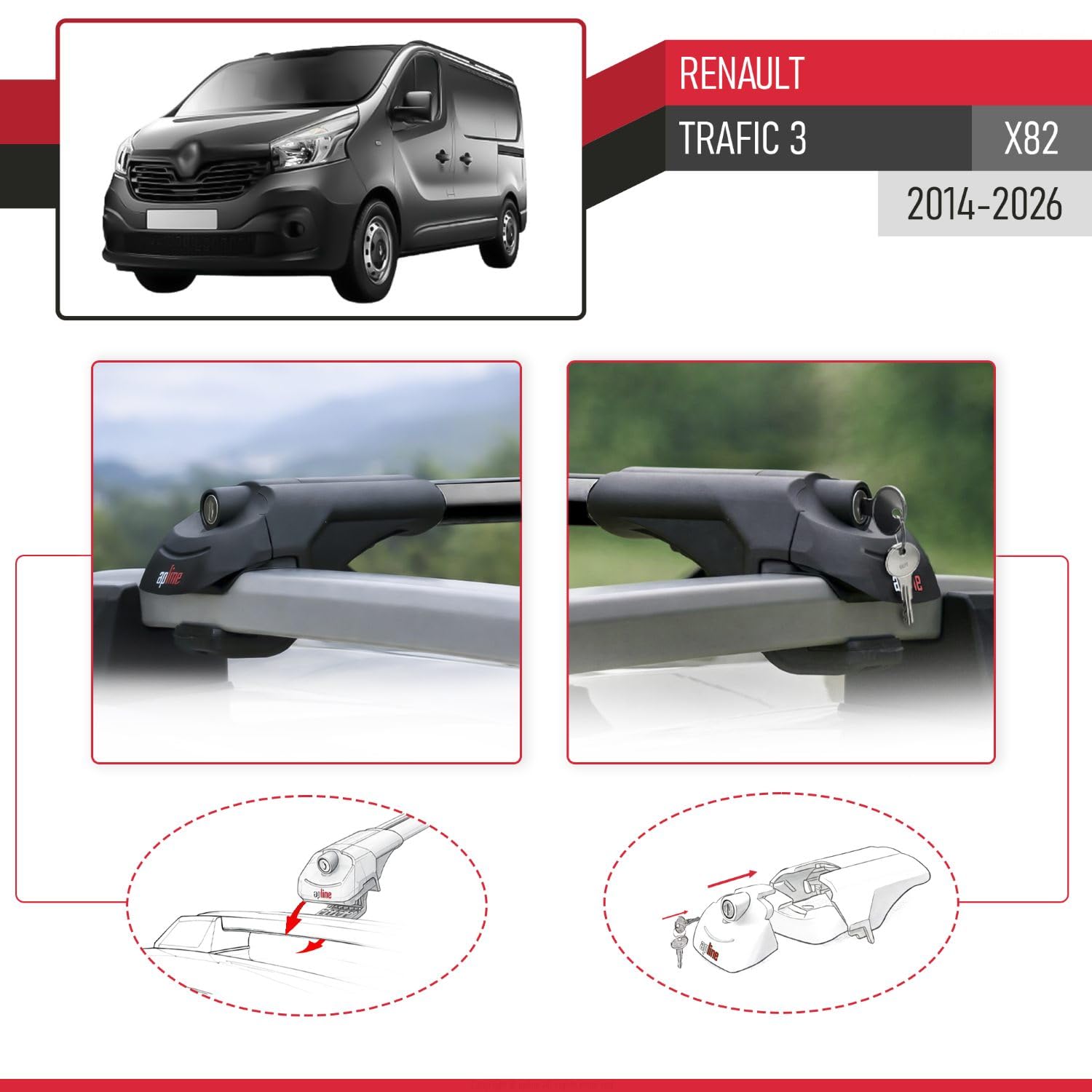 Kompatibel mit Renault Trafic 2014-2023 Relingträger ACE-1 Dachträger 3 Bars Gepackträger SCHWARZ