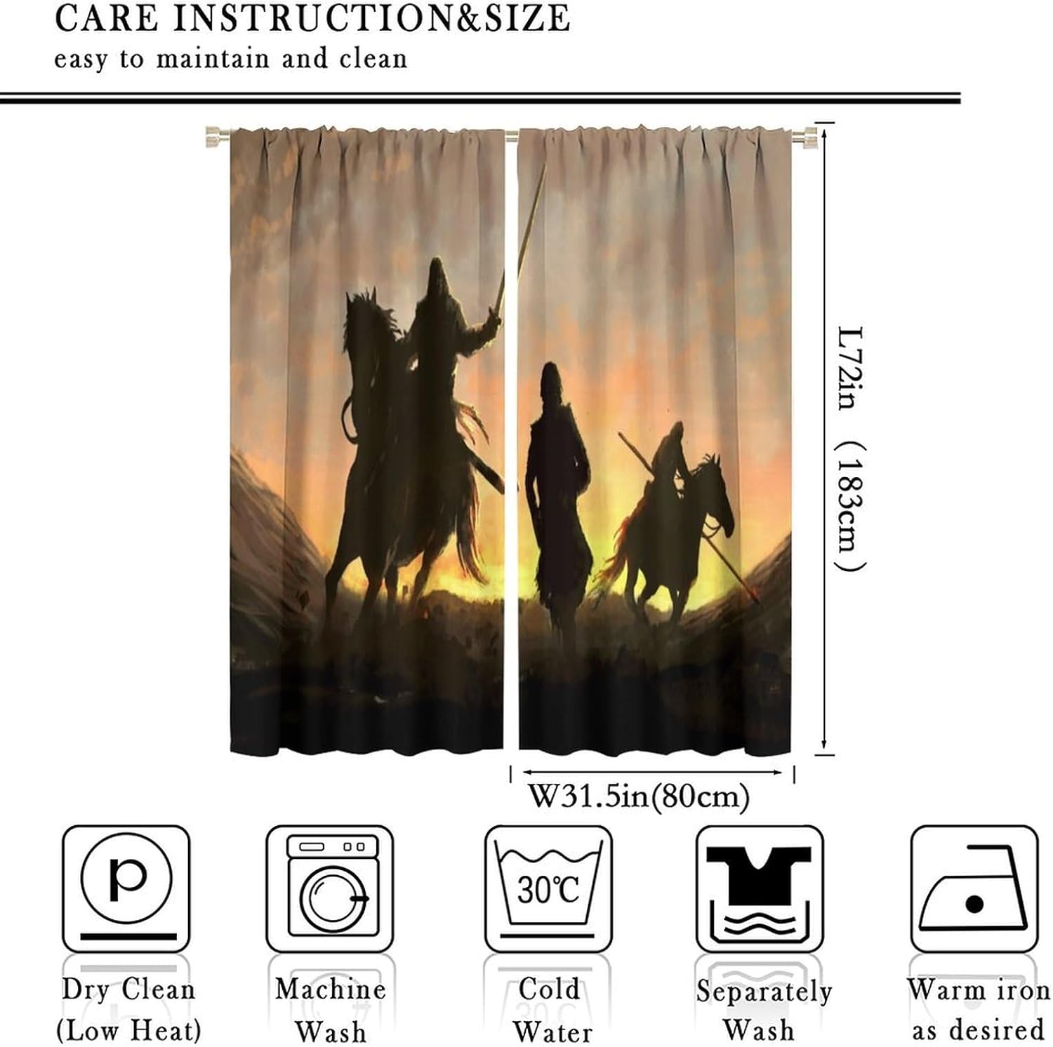 Knight Blackout Window Curtain，Riders with A Spear and A Sword Pursue A Warrior Fleeing from Them for Children Room Bedroom Curtains Drapes 2 Panels 63x72in, Style-5