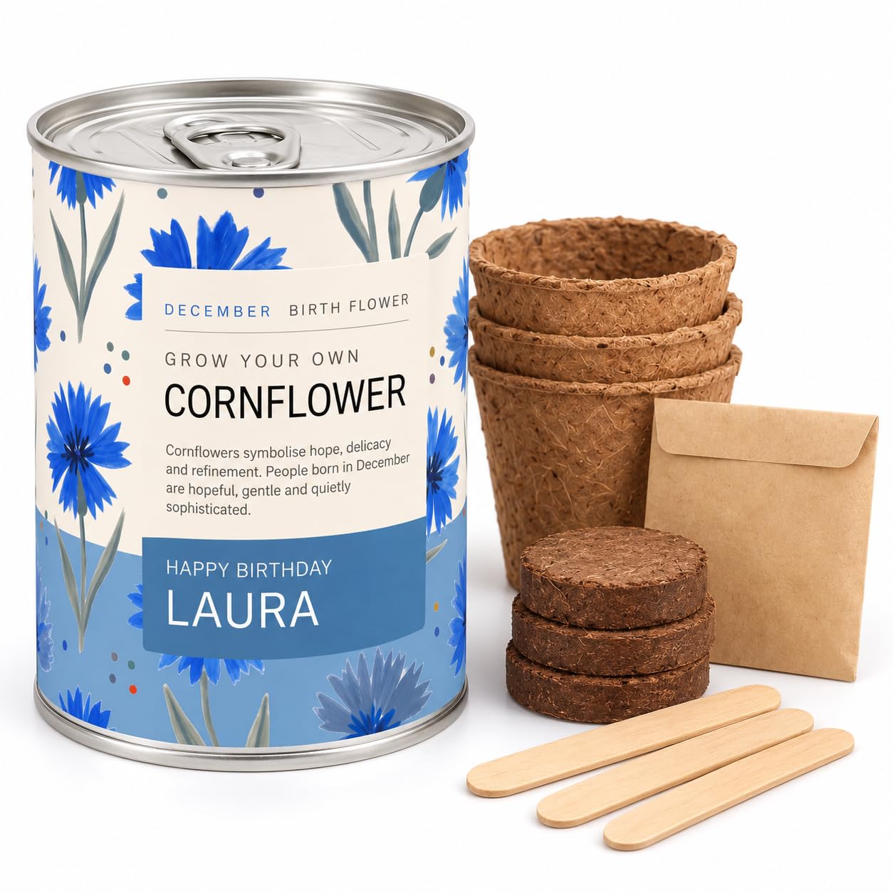 December Birth Flower By Blooming Lovely, Grow Your Own Cornflower Gift Tin — image 1