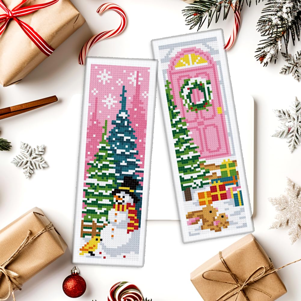 FREEBLOSS Lot De 6 Marque-pages Au Point De Croix De Noël Pour Débutants - Kit Complet