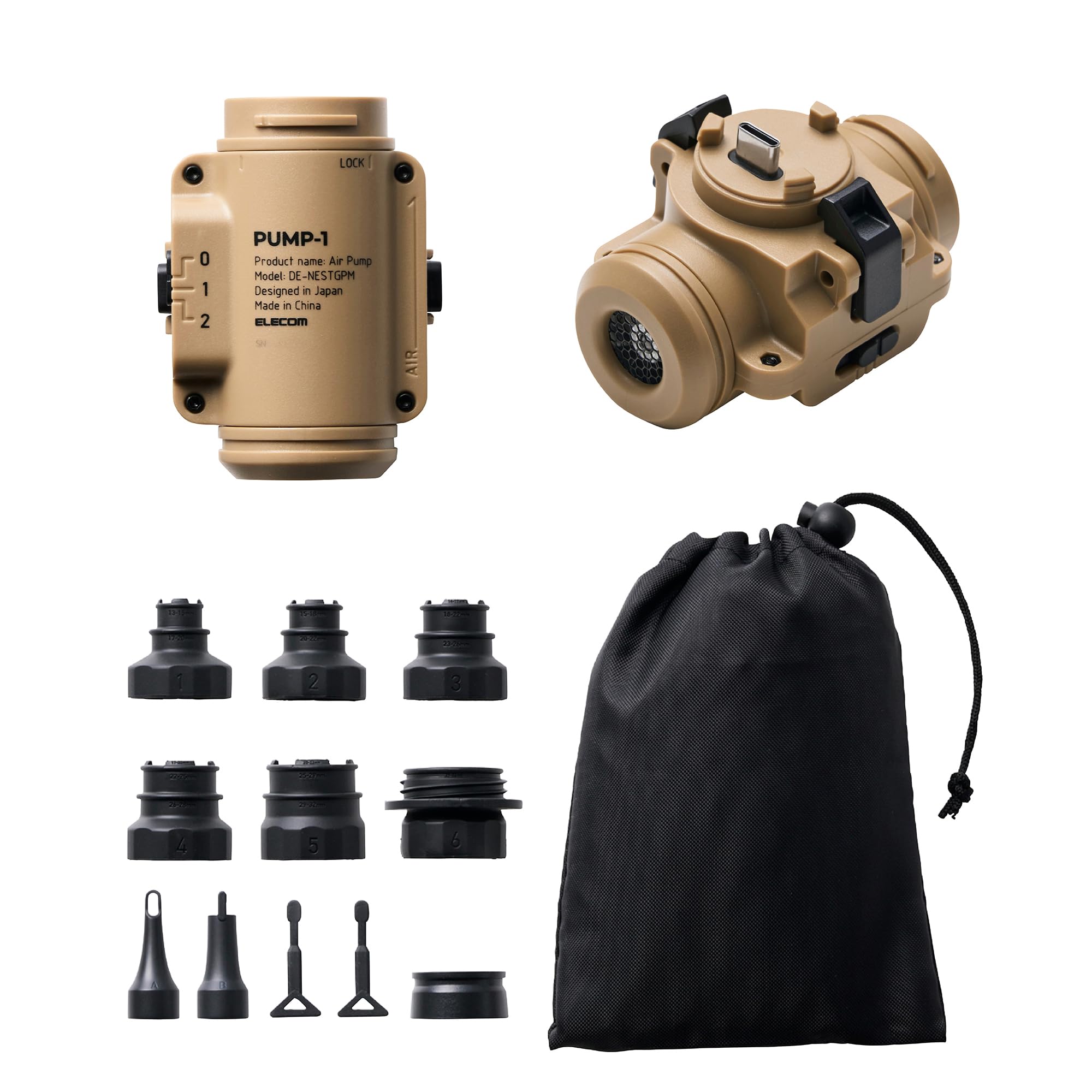 NESTOUT Pump-1 bomba de aire para camping, inflador modular para exteriores para baterías NESTOUT (se vende por separado), motor silencioso de doble velocidad sin escobillas, 8 boquillas para colchón
