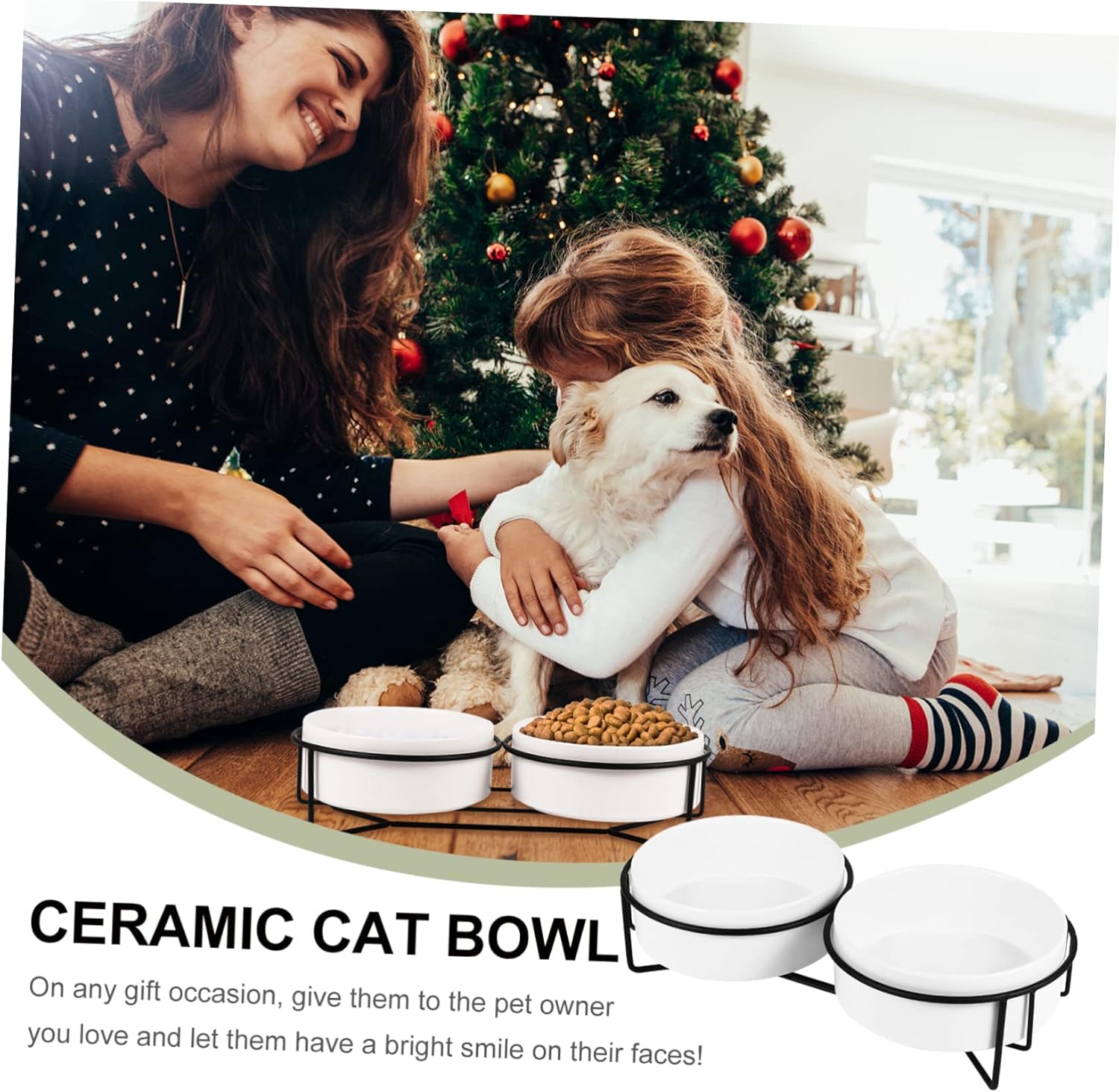 HEMOTON 1set Bowls Stand Non-Tipping Double Pet Feeders for Easy Drinking and Eating Height for Cats and Dogs