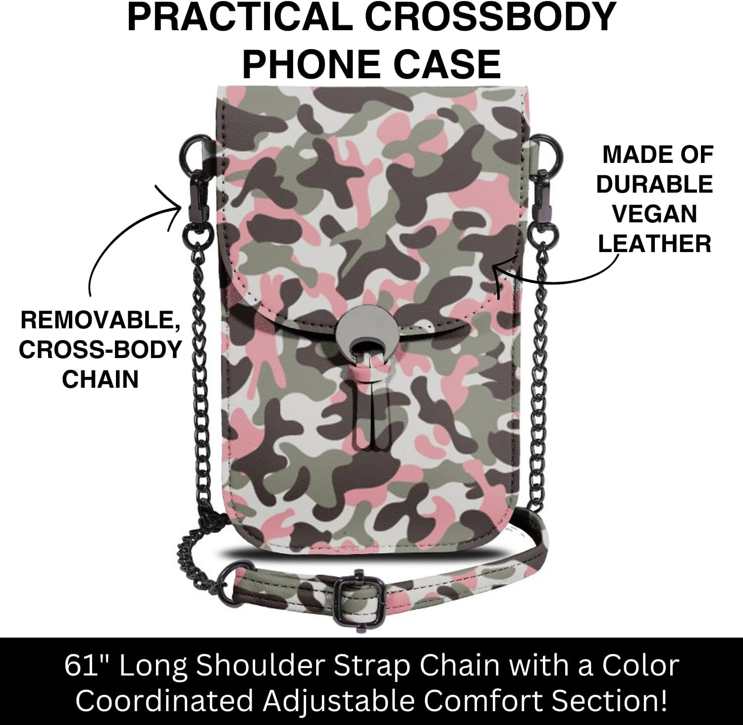 Save the Girls Cell Phone Purse Colorado (Grey Camo) - Touch Screen Women’s Crossbody Handbags With Chain Shoulder Strap - Cell Phone Holder & Crossbody Purse for Concert, Stadium Events & Sports - Image 4