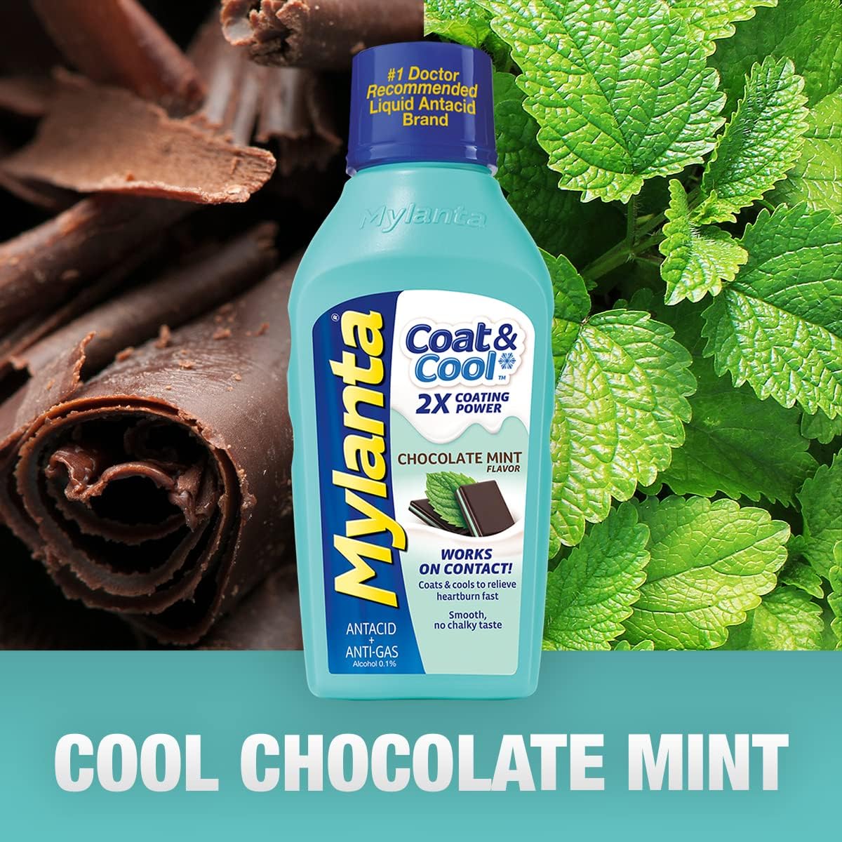 Mylanta Antacid and Gas Relief, Coat & Cool Formula, Chocolate Mint Flavor, 12 Fluid Ounces : Health & Household