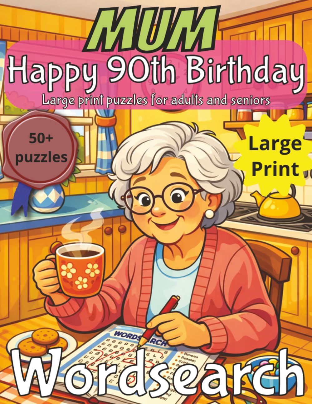 Happy 90th Birthday Mum Word Search: 90th Birthday Gift Mum | Gifts for Women | Present for Senior | 90 Year old Gift | 90th Gift for Women | ... Print | Fun Gift Elderly | Mum 90th Present