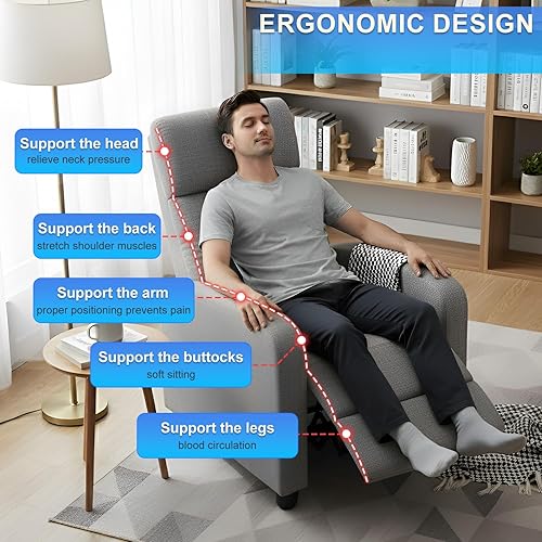 Miniatura 7 de Silla reclinable para sala de estar, sofá reclinable individual para cine en casa, sofá de descanso con asiento acolchado y respaldo (gris)
