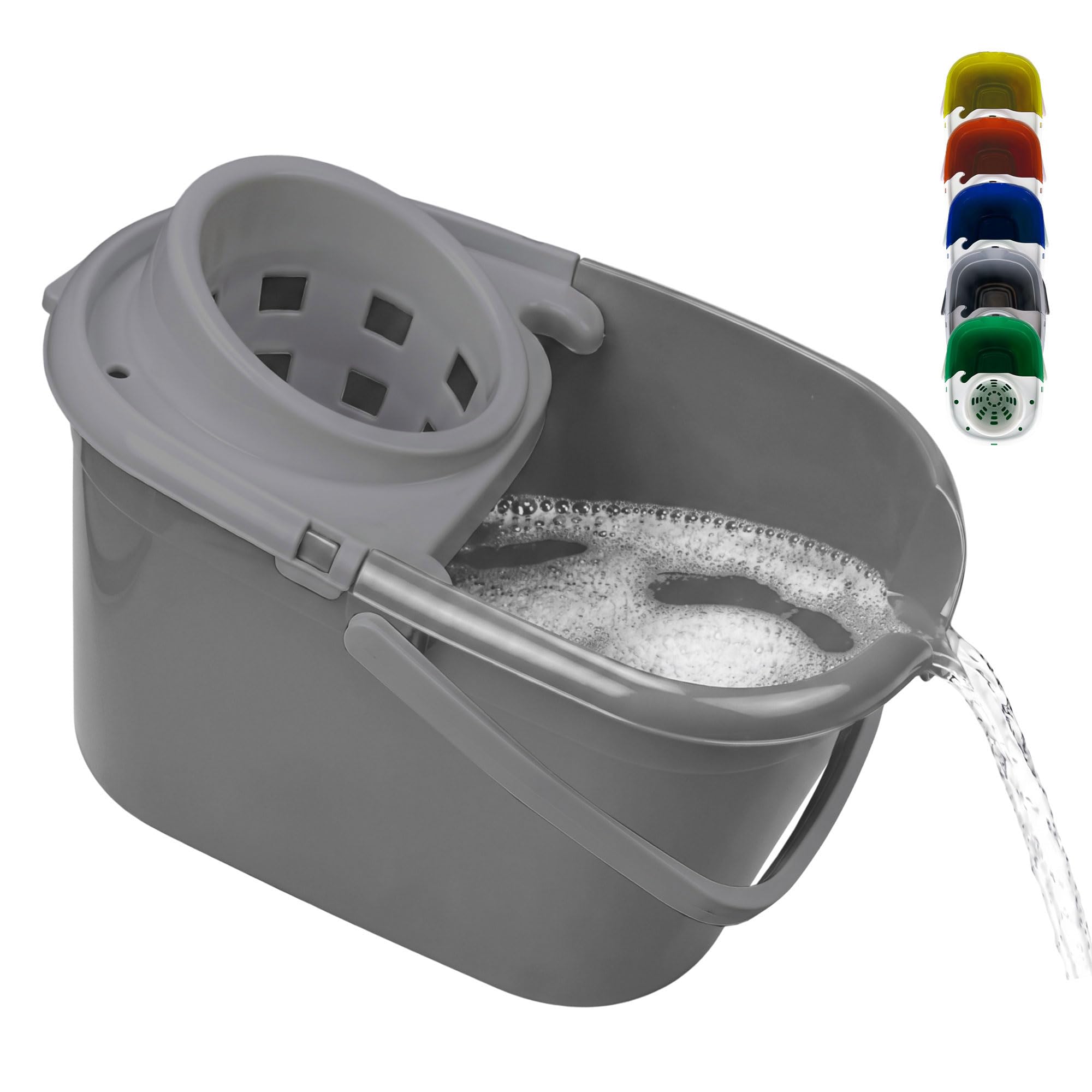 Colour Coded Mop Buckets − 12L Mop Bucket with Wringer and Easy Carry Handle for Domestic and Commercial Cleaning (Grey)