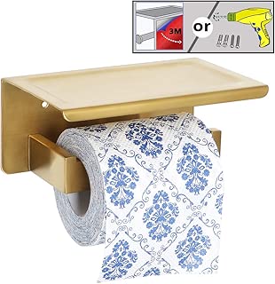 Alise GYT5000-G Toilet Paper Holder Tissue Holders Paper Storage with Mobile Phone Storage Shelf,3M Self-Adhesive or Wall Drilling,SUS304 Stainless Steel Brushed Golden Finish - coolthings.us