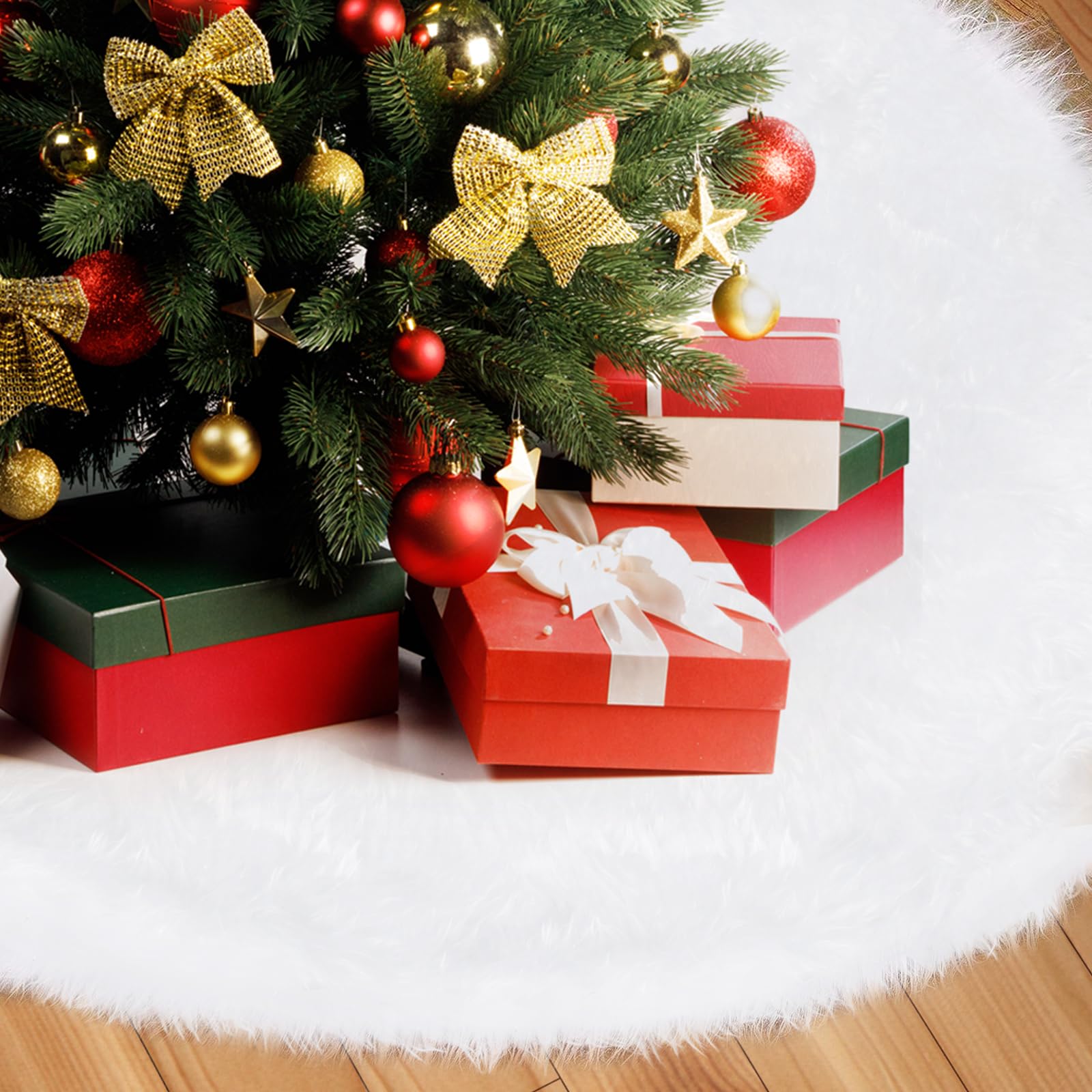 Tapis de sapin blanc en peluche douce pour sublimer votre salon pendant les fêtes