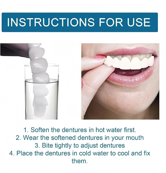 False Teeth Set, Clip in Veneers Teeth, Dentures Tooth Top and Bottom, Instant Smile Clip in Dentures, Comfortable Temporary Veneers for Men & Women, Tooth Repair Kit