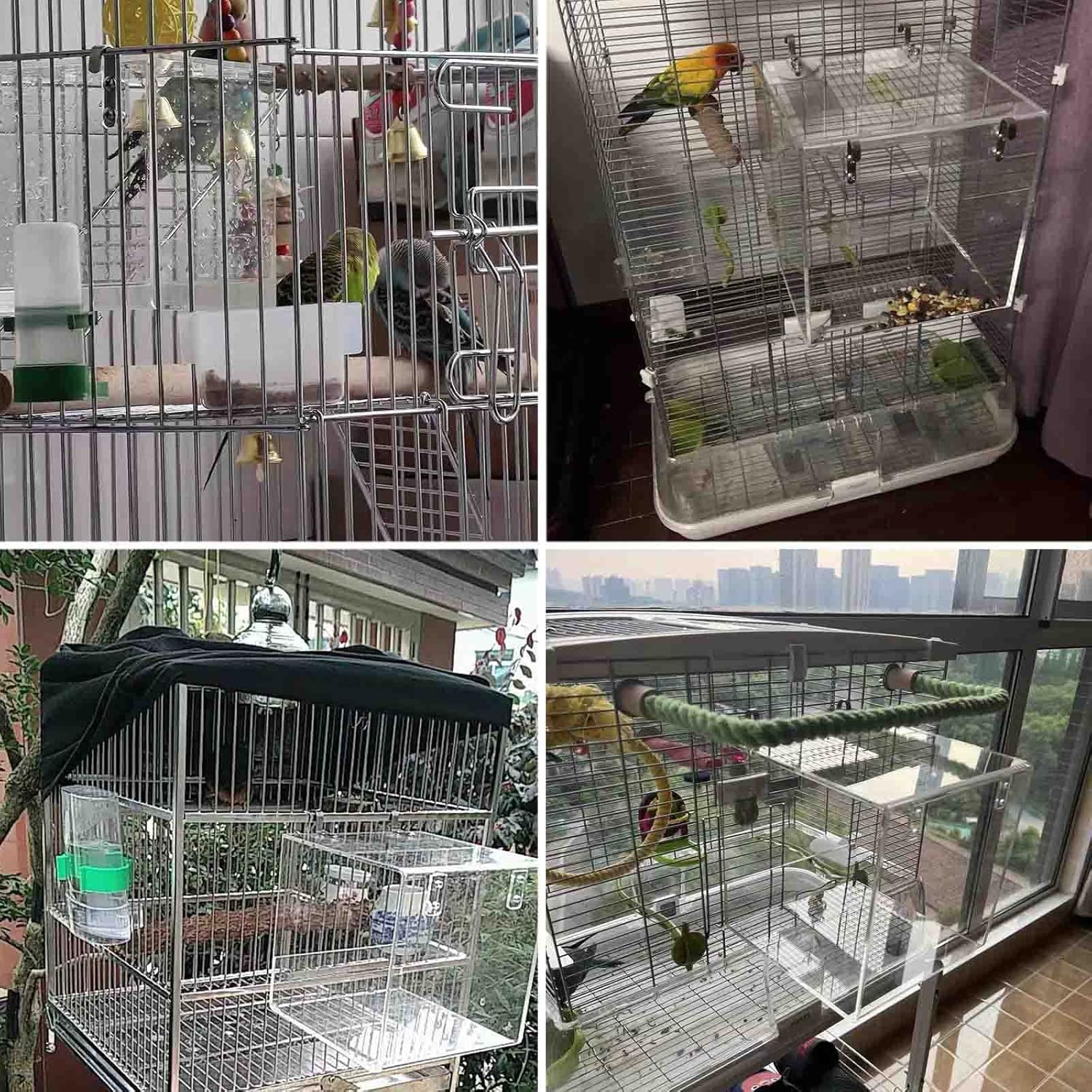 Hanging Cube Bird Bath Cage, Transparent Bird Bathtub Bath Shower with Stainless Steel Hooks for Small Bird Canary Parakeet Budgerigar Parrots Crested Myna Cockatiel Lovebird (Large)