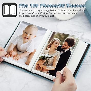 2 PACK Photo Album 4x6, Small Mini 4x6 Photo Album 100 Pocket Photo Book Small Mini Photo Book Picture Book Vertical Linen Cover Portable Easy to Classify (Blue)