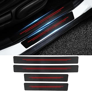 FT FUNTOR Door Sill Protector for Dodge Charger Challenger Durango Journey, 4PCS Car Door Entry Guard, Scratch Protection, Easy Install Automotive Threshold Stickers (B-Red-4pcs)