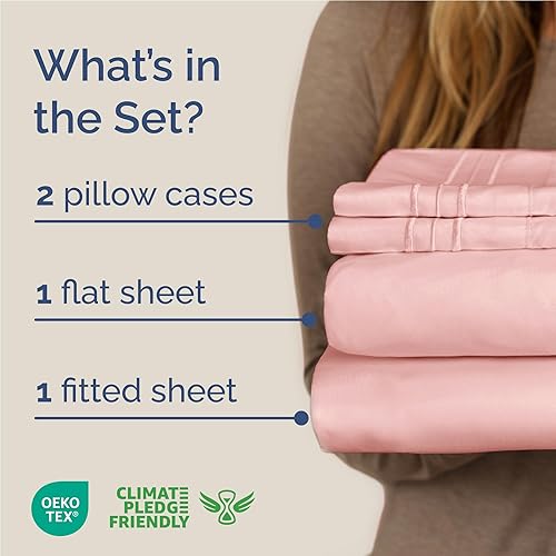 Miniatura 2 de Juego de sábanas de 4 piezas de tamaño matrimonial, cómodas, transpirables y refrescantes, sábanas de lujo de hotel para mujeres y hombres,