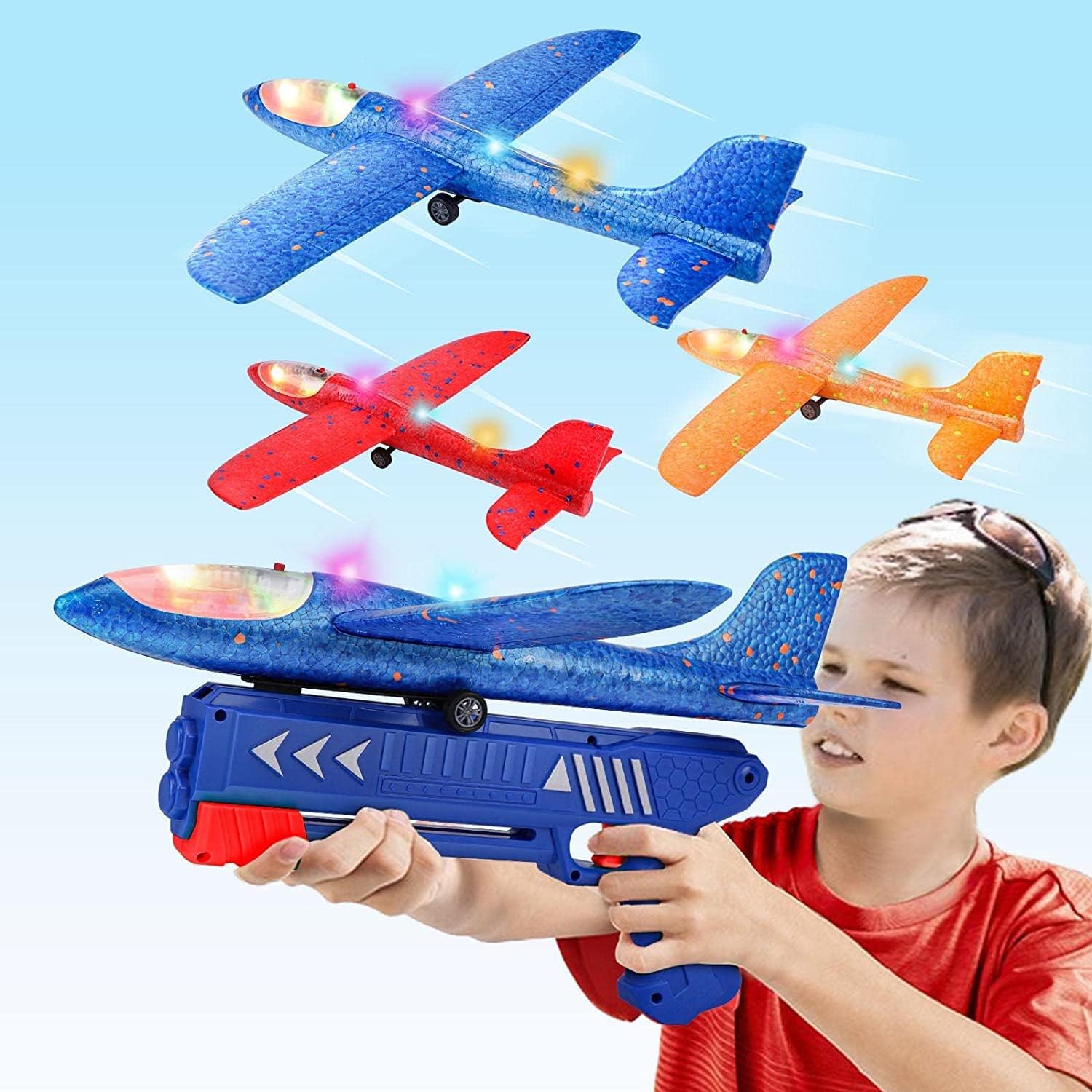 Mumfactory Airplane Launcher Toys for Kids, Plane Toy for Boys & Girls, Outdoor Sport Flying Toys, Birthday Gifts - 3 Pack