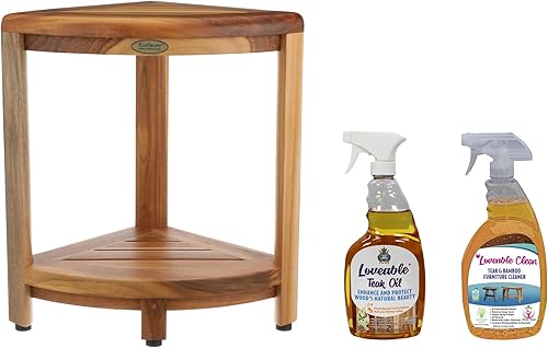 Miniatura 9 de EcoDecors Snazzy Corner Teak Shower Corner Shelf 33 Radius 18 Tall Natural Wood Corner Shower Seat Spa Bench with Shelf Corner Stool for Shower in