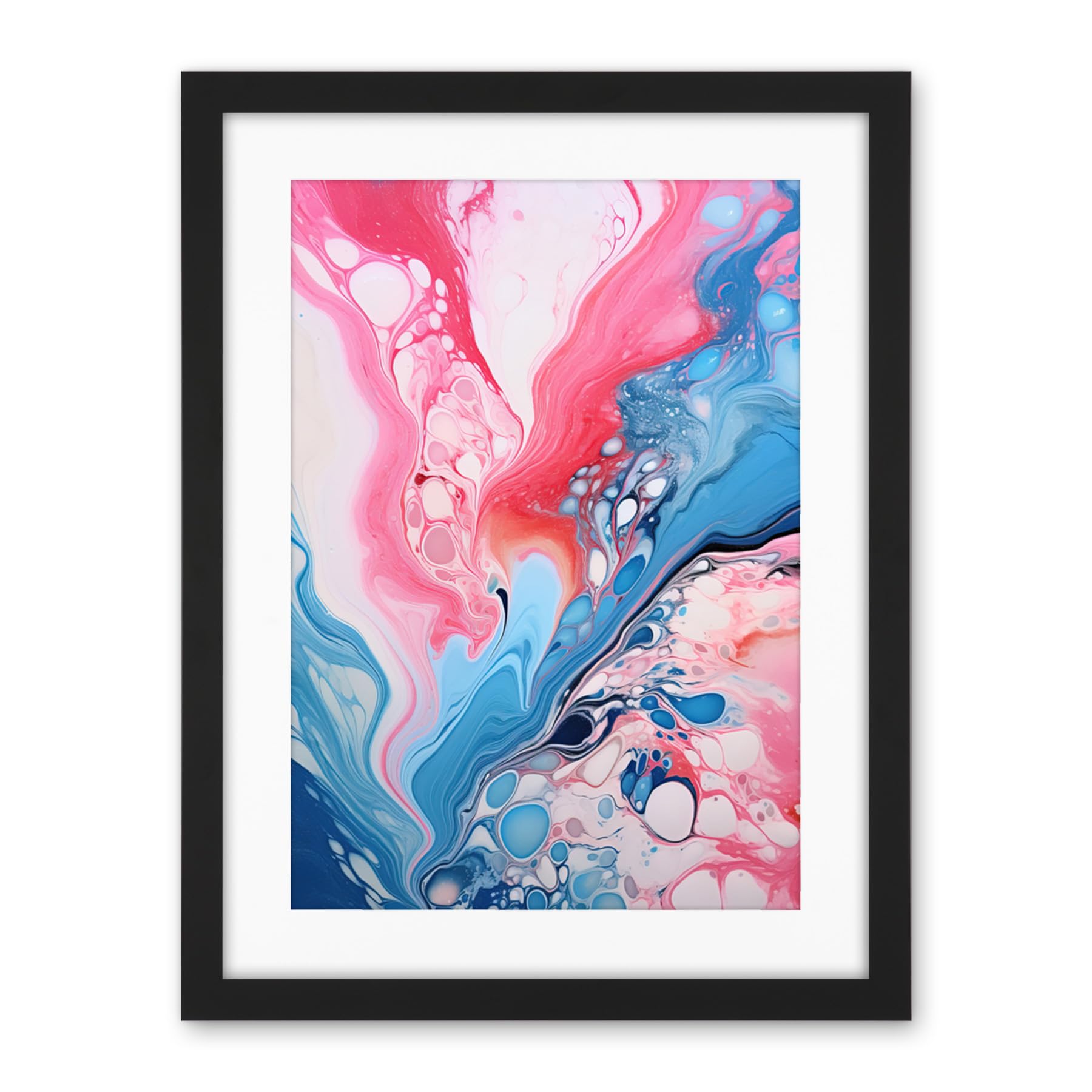 Artery8 Fluid Paint Acrylic Pouring Abstract Artwork Pink Blue Flowing Colours Artwork Framed Wall Art Print 18X24 Inch