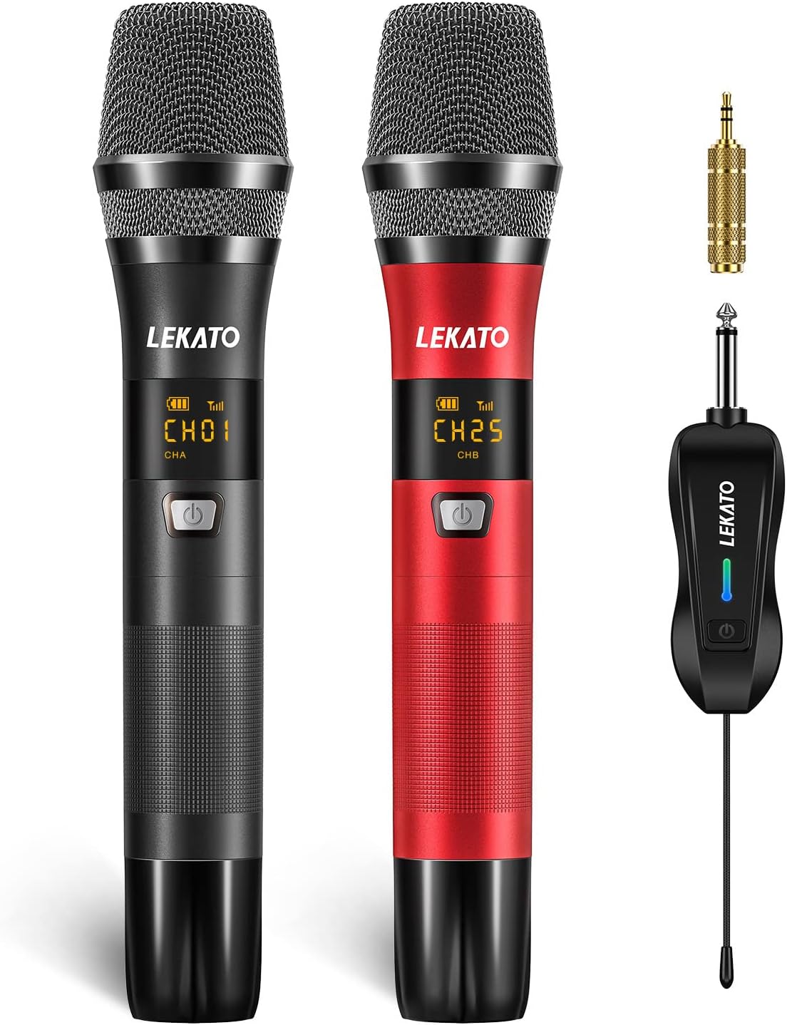 Wireless Microphone,LEKATO UHF Metal Dual Handheld Cordless