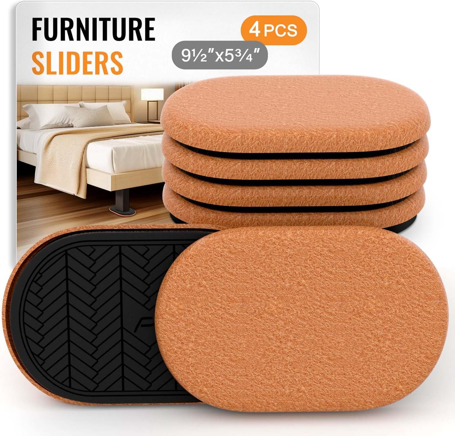 Furniture Sliders for Hardwood Floors Felt Large 9.5 Inch x 5.75 Inch Oval Reusable Furniture Slider with Extra Thick Design – Heavy-Duty Furniture Movers – Felt Sliders Effortless Moving 4 PCS