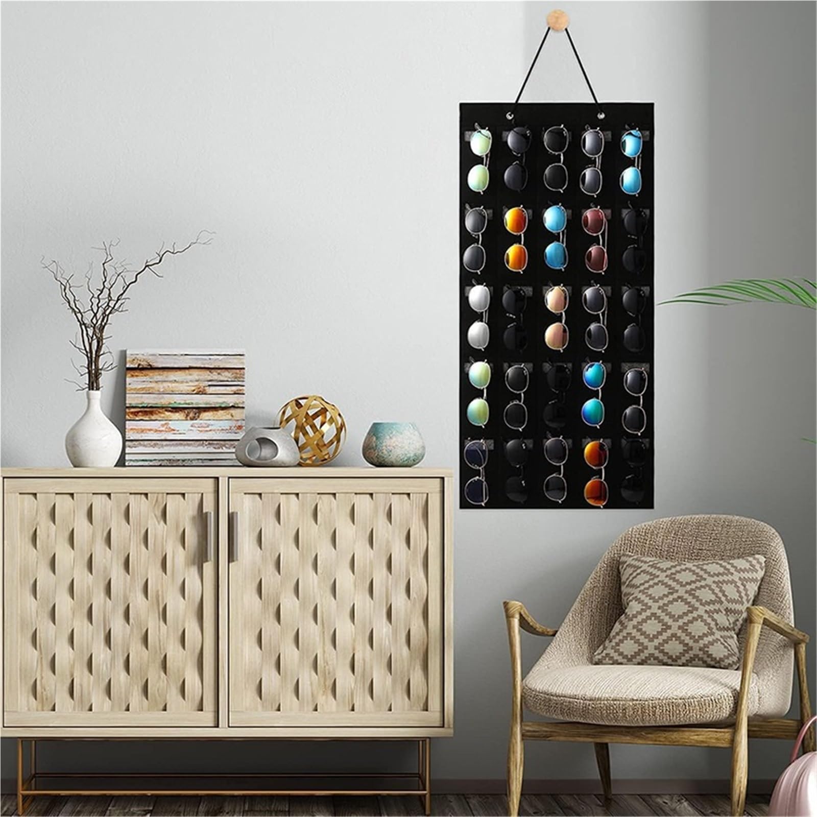Sonnenbrillen Aufbewahrung Hängender Sonnenbrillen-Organizer, Wandmontierter Brillenhalter Mit 25 Steckplätzen Brillenaufbewahrung(Black)