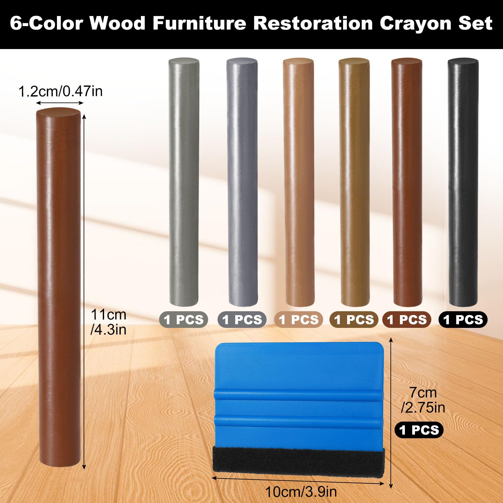 Annickee 7Pcs Laminate Floor Repair Kit, 6 Colors, Wax Filler Sticks with Scraper, Wood Floor Repair Kit - Image 2