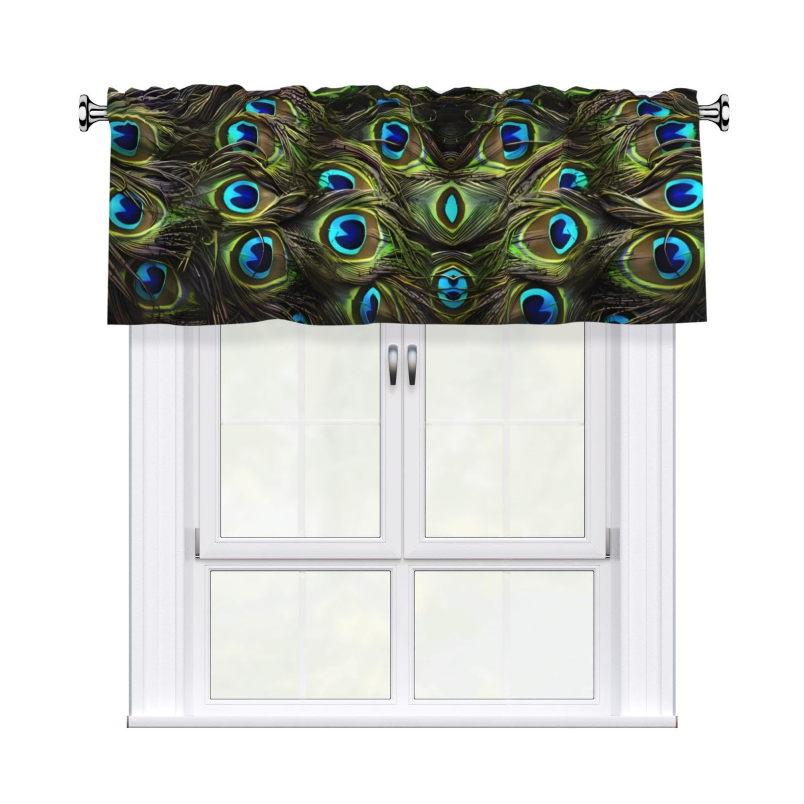 WHJSSF Fresh peacock Prints Housewarming Gift – Peach Skin Window Valance 54x18 for a Cozy Kitchen Refresh