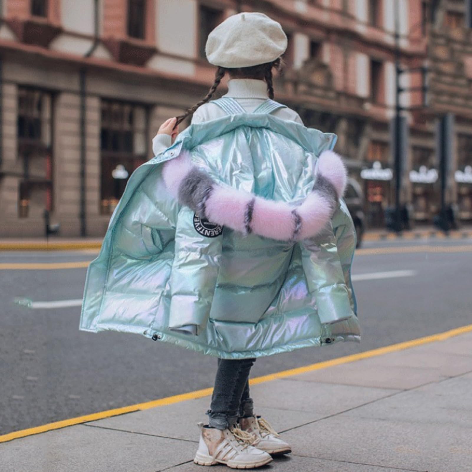 Kurtka puchowa dla dziewcząt, pogrubiona i przedłużona kurtka zimowa, wiatroszczelna, pikowana kurtka dziecięca, ciepła parka, outdoorowy płaszcz zimowy