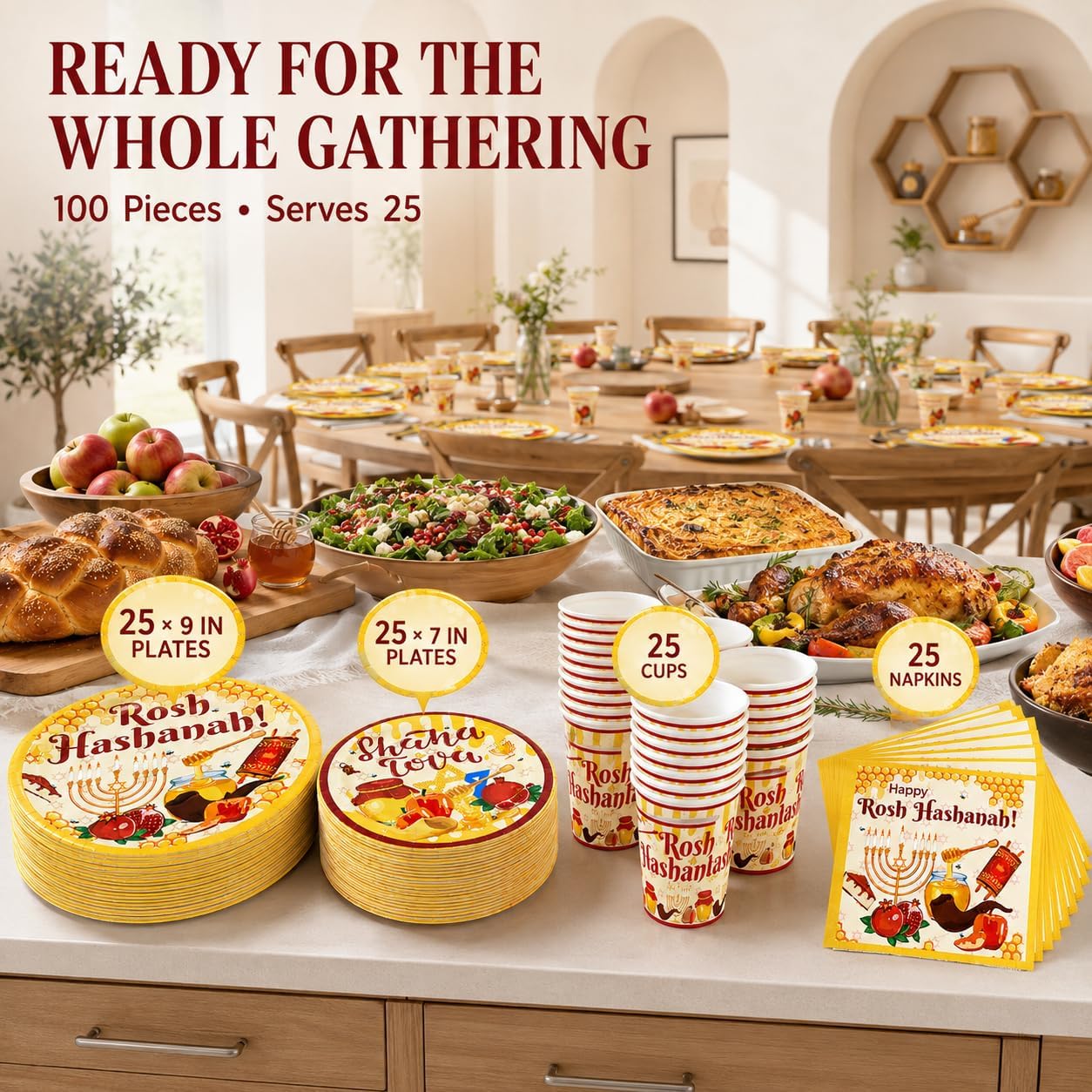 Rosh Hashanah Party Decorations - 100 Pcs Paper Plates Napkins image 4