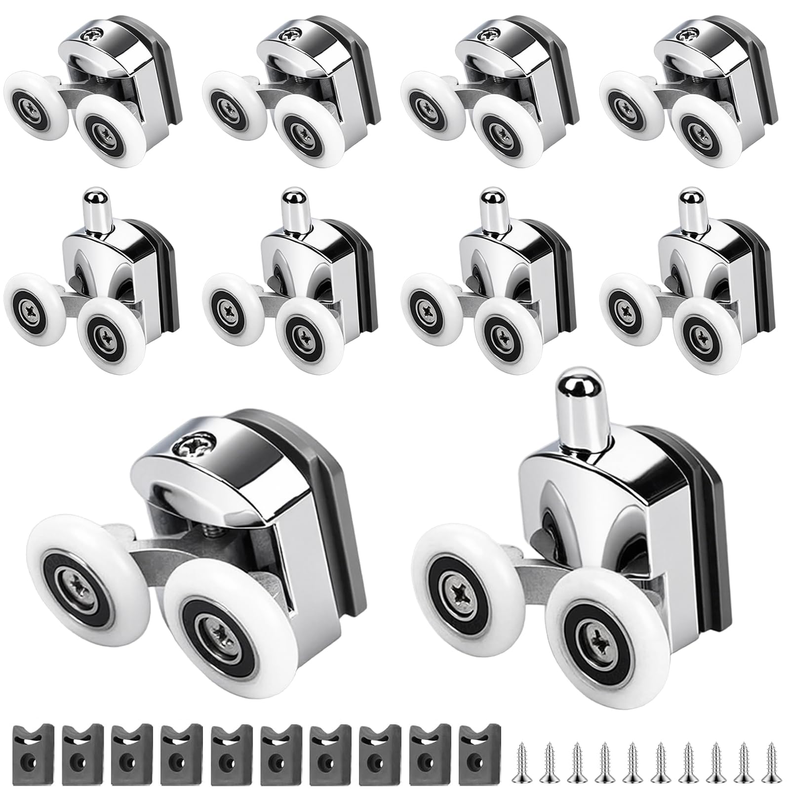 10PCS Curved Shower Door Rollers 23mm, Shower Door Wheels Runners Replacement Bathroom Sliding Roller Wheel with Anti-Collision Block and Screws