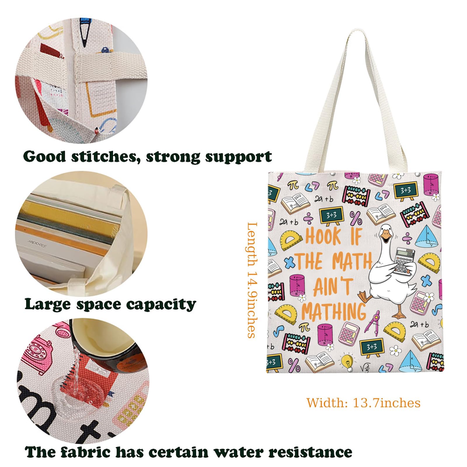 Silly Goose Math Teacher Appreciation Tote Bag Teacher Day Gift Math Mathematics Lover Gift Hook If The Math Ain’t Mathing Gift (Mathing Tote) - Image 2