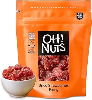 OhNuts Fancy Dried Strawberries 1 lb - Sweetened Dehydrated Fruit Bites, Juicy Kosher Snack in Zip-Seal Bag