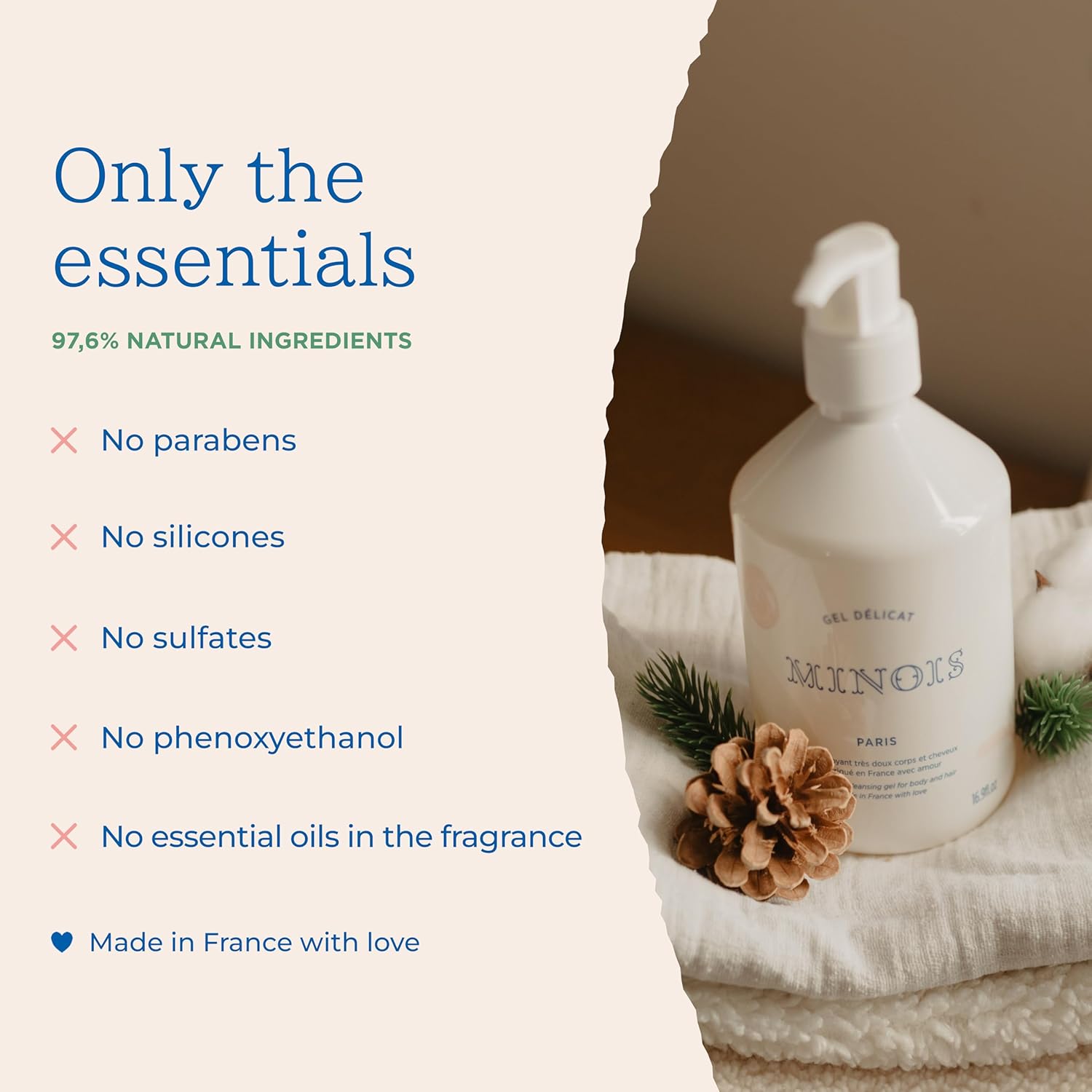 MINOIS PARIS Baby Wash and Shampoo | Gentle Baby Body and Hair Wash with Orange Blossom & Honey | Natural Toddler Shampoo for Sensitive Skin | Made in France 500ml