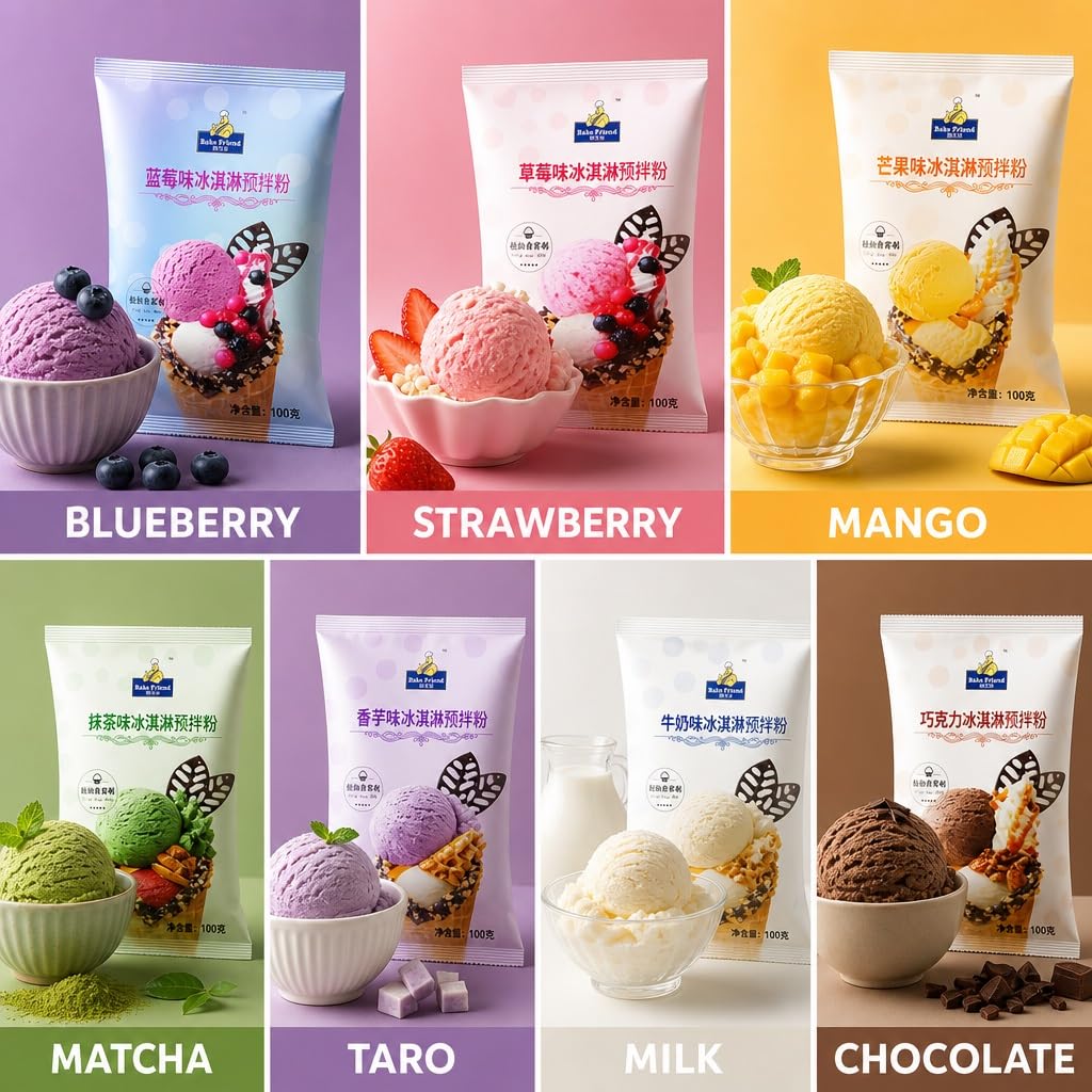 Mezcla Casera De Helado En Polvo: 7 Sabores, Paquete 100 G For Casero Blando/duro, Fácil Usar