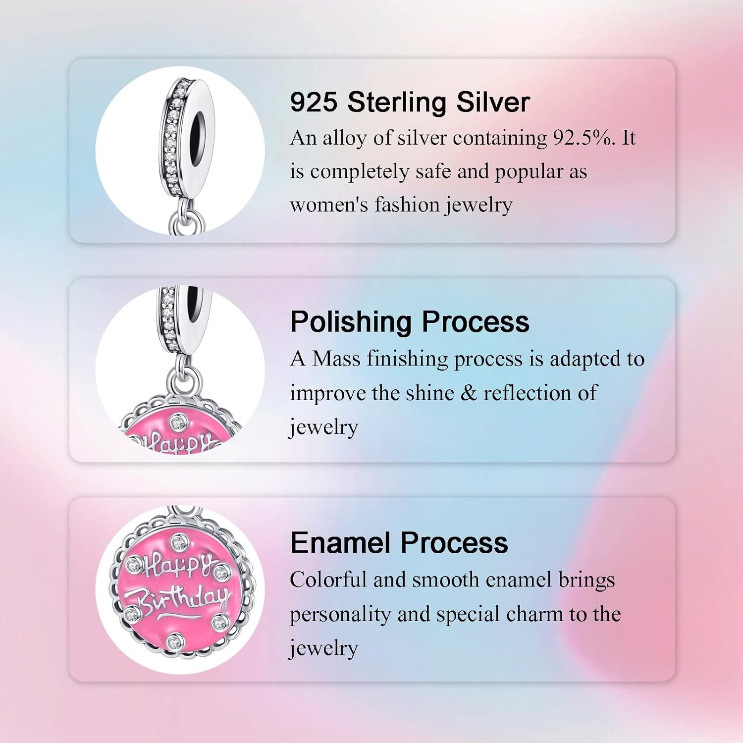 Birthday Fashion Love Heart Dangle Charm 925 Sterling Silver Charms fits Bracelets and Necklace Pendant Bead Charms Jewelry Present for Women Family Friends - Image 5